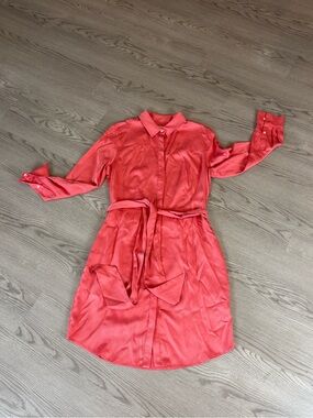 UNTUCKit Coral Button-Front Tie-Waist Shirt Dress